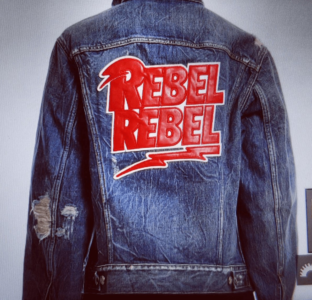 Shop Ladies and Gents Blue and Cream Rebel Denim Jacket