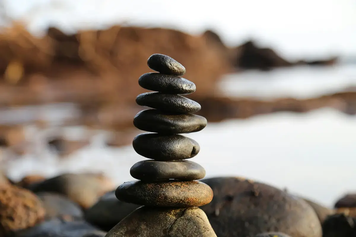 A stack of rocks near the lake